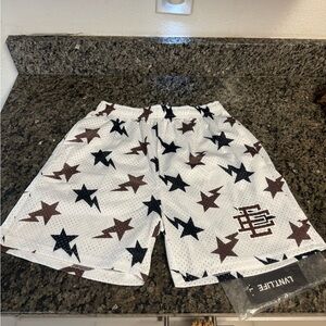 Eric Emanuel White Shorts with Brown and Black Stars